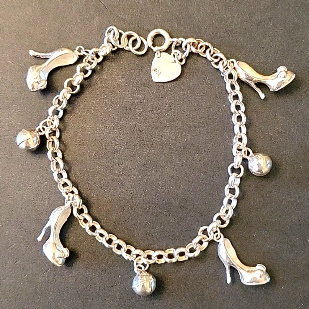 Sterling Silver 925 Sexy Stilettos Charm Bracelet!
